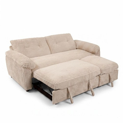 Olive homeliving COZY 4-in-1 beige corduroy sofa bed with pull-out chaise lounge and plush deep seating