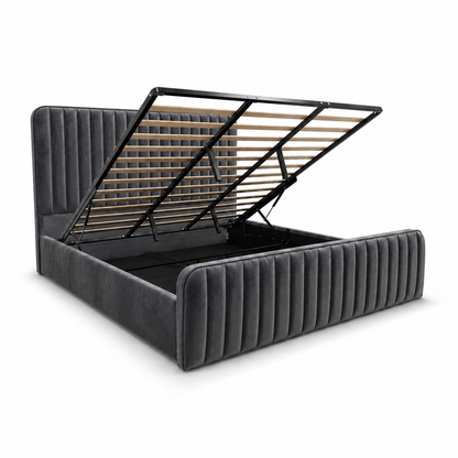 Vivi Luxe Velvet Gas Lift Storage Bedframe (Grey)