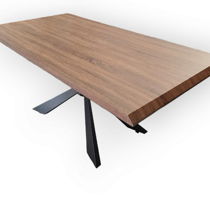 180cm Walnut Dining Table with Black Cross Metal Legs
