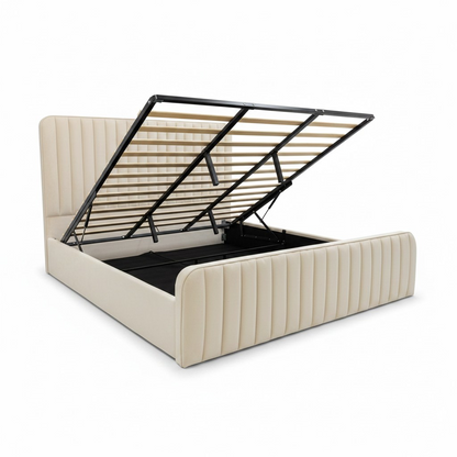 Vivi Luxe Velvet Gas Lift Storage Bedframe (Cream)
