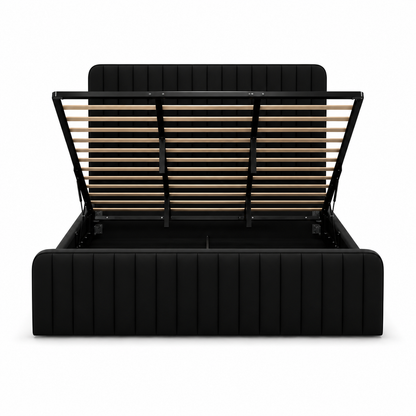 Vivi Luxe Velvet Gas Lift Storage Bedframe (Black)