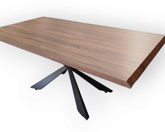 180cm Walnut Dining Table with Black Cross Metal Legs