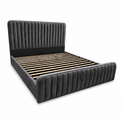 Vivi Luxe Velvet Gas Lift Storage Bedframe (Grey)