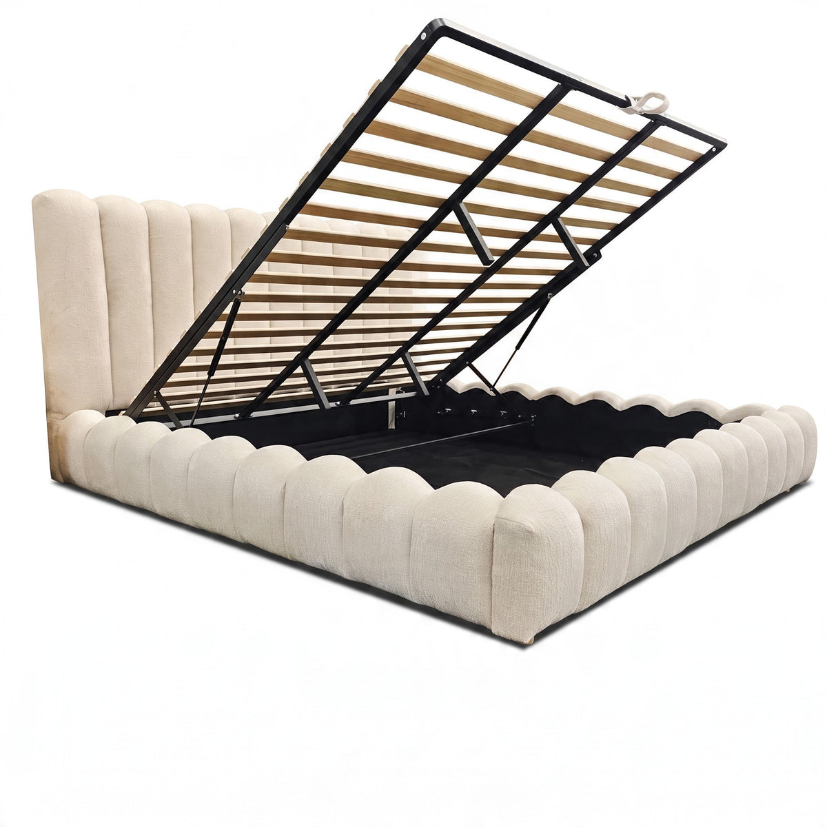 Eve Luxe Gas Lift Storage Bed Frame – Beige Chenille