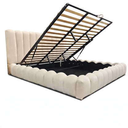 Eve Luxe Gas Lift Storage Bed Frame – Beige Chenille