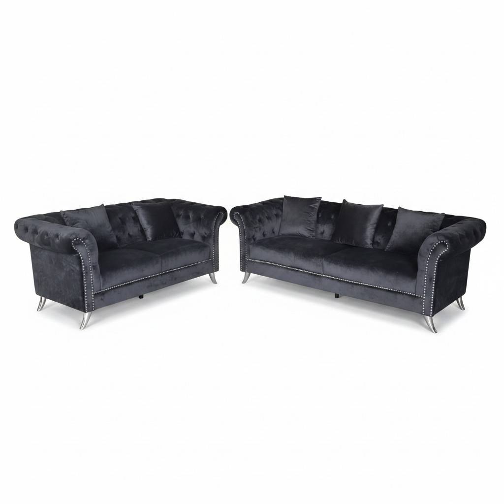 Regal Velvet Chesterfield Sofa--BLACK
