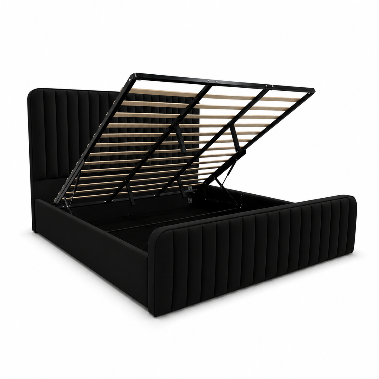 Vivi Luxe Velvet Gas Lift Storage Bedframe (Black)