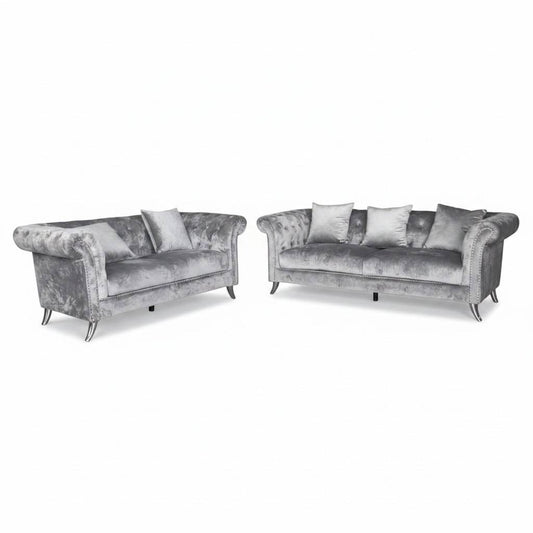 Regal Velvet Chesterfield Sofa--Grey