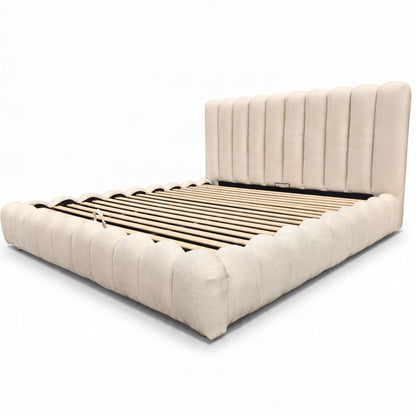 Eve Luxe Gas Lift Storage Bed Frame – Beige Chenille